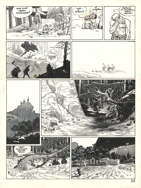 Illustration noir et blanc, Dans les villages, Max Cabanes
