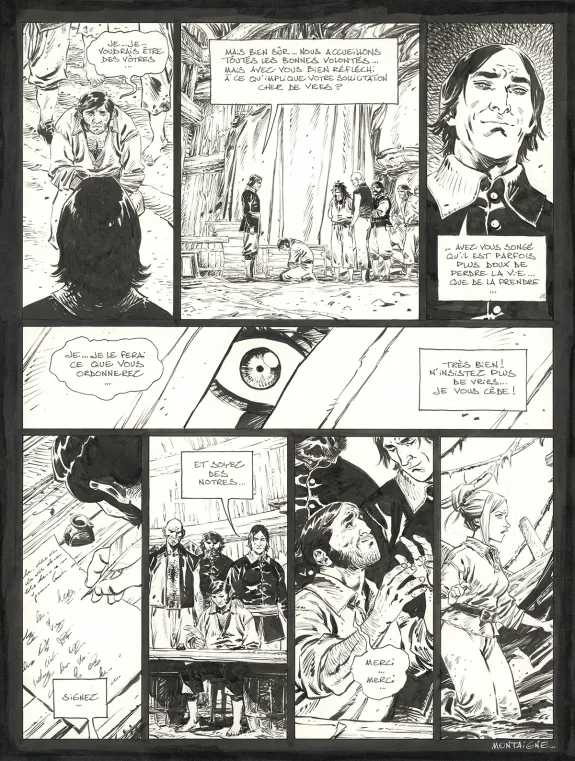 Black and white original page, 1629... ou l'Effrayante Histoire des naufragés du Jakarta, L'île rouge (T.2), Thimothée Montaigne