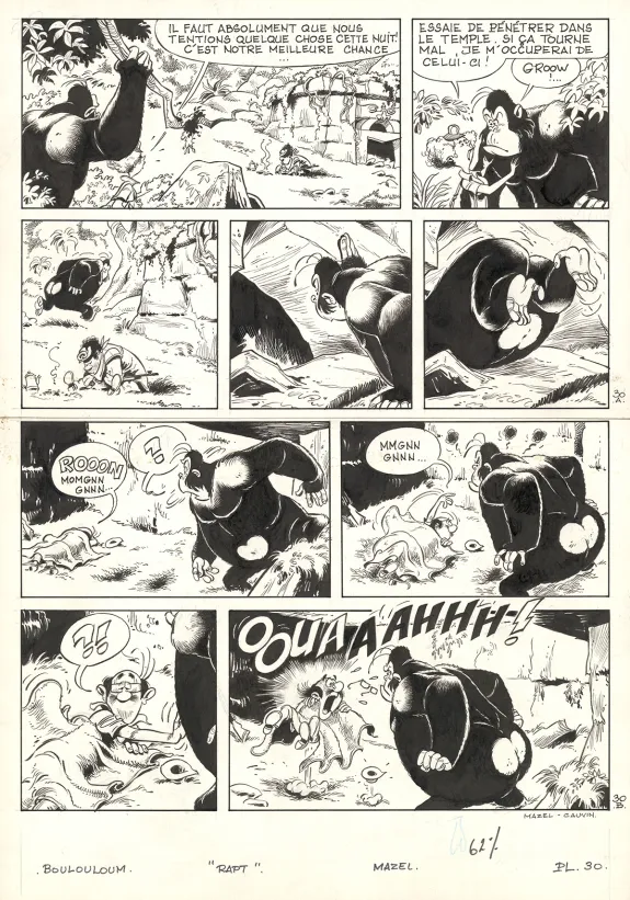 Planche noir et blanc, Boulouloum et Guiliguili (Les jungles perdues) , Rapt (T.6),  Mazel