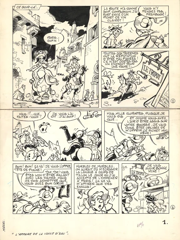 Black and white original page, Les Mousquetaires, Câline et Calebasse Les Mousquetaires  (T.1),  Mazel