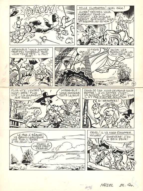Black and white original page, Les Mousquetaires, Le Vaisseau des brumes (T.2),  Mazel