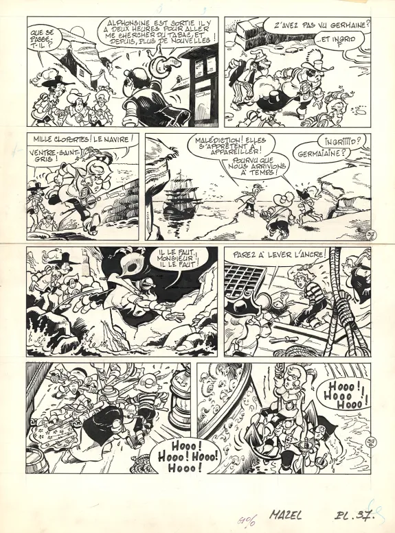 Black and white original page, Les Mousquetaires, Le Vaisseau des brumes (T.2),  Mazel