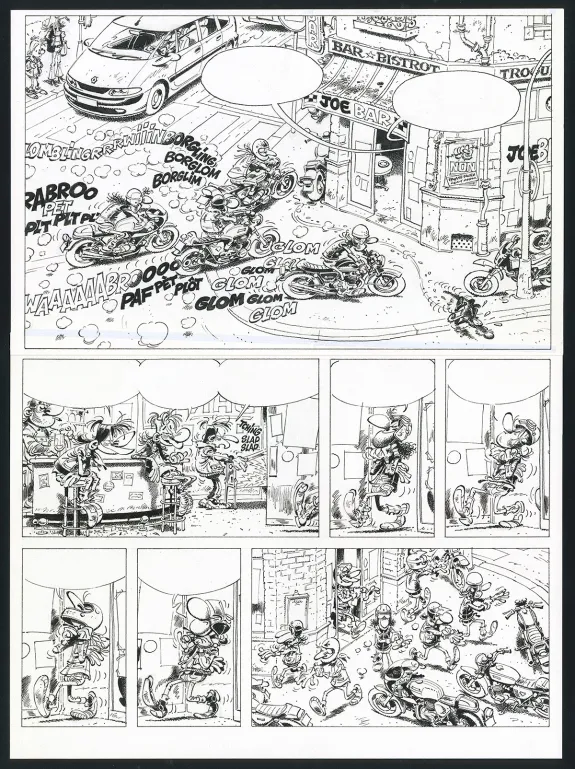 Black and white original page, Joe Bar Team, Tome 5 (T.5),  BAR2
