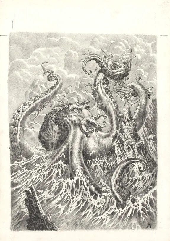 Black and white illustration, L'Encyclopédie du Merveilleux, Les Monstres , Stan Manoukian