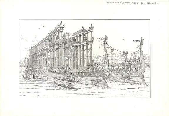 Black and white illustration, Les Voyages d'Alix, La Marine Antique (T.2), Marc Henniquiau