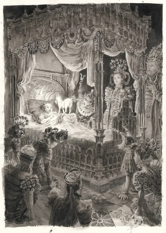 Black and white illustration, Histoires du prince Pipo, de Pipo le cheval et de la princesse Popi, Laurent Gapaillard