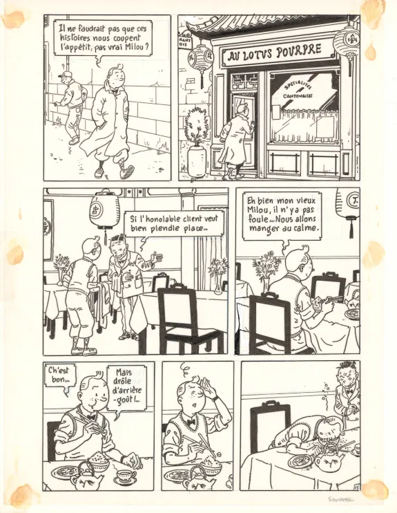 Black and white original page, Tintin (pastiche), Objectif monde (T.23), Didier Savard