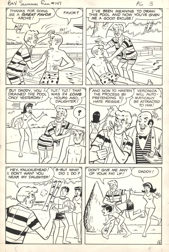 Black and white original page, Betty & Veronica Friends Forever, Summer Fun, Dan De Carlo