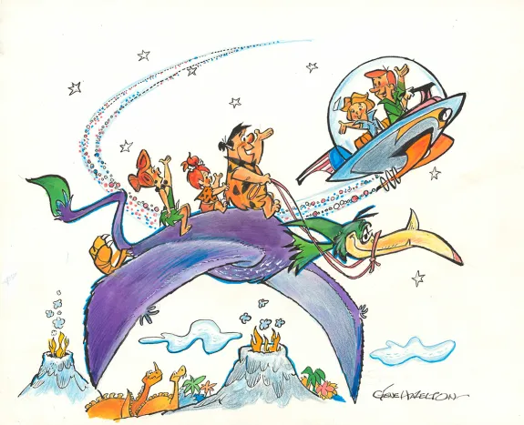 Colored illustration, The Flintston - La Famille Pierrafeu, Gene Hazelton