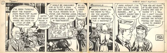 Black and white original page, Terry and the Pirates, Milton Caniff