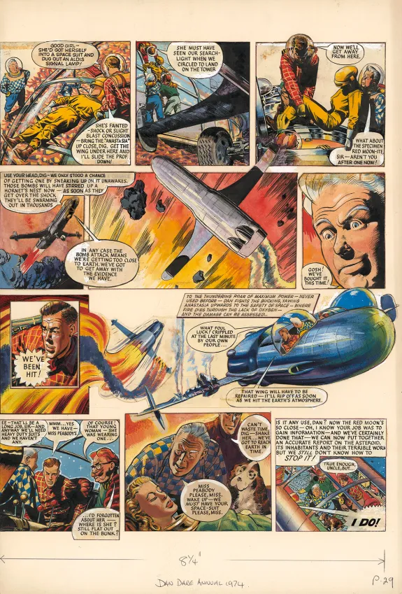 Colored original page, Dan Dare Pilote du futur, The Red Moon Mystery, Frank Hampson