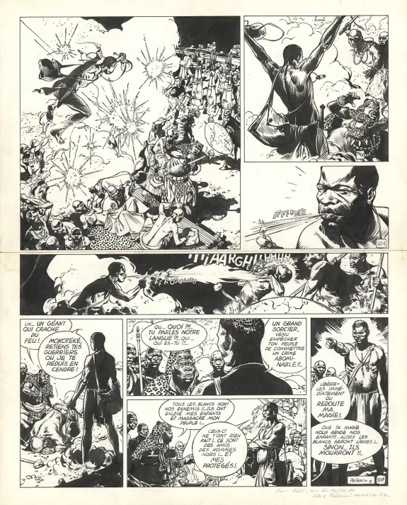 Black and white original page, Barbe-Rouge, Trafiquants de bois d'ébène (T.22), Patrice Pellerin