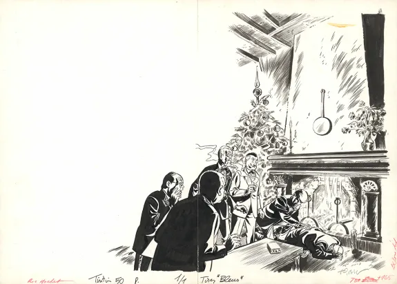 Black and white original page, Ric Hochet,  Tibet