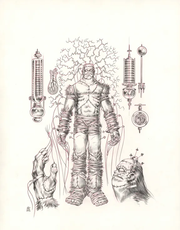 Illustration noir et blanc, Frankenstein, Stan Manoukian