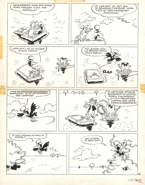 Black and white original page, Sibylline, Sybilline contre les pirates, Raymond Macherot