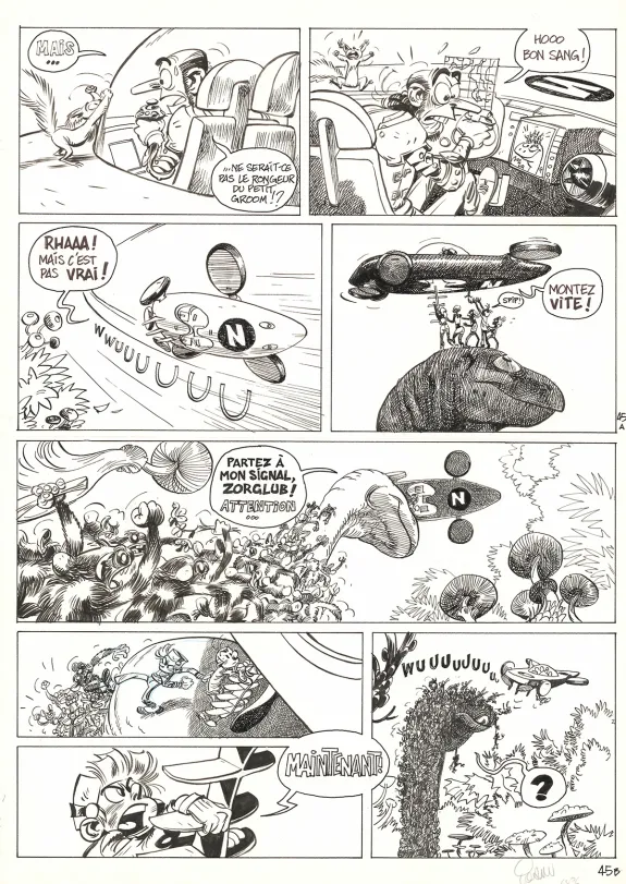 Planche noir et blanc, Spirou et Fantasio, Alerte aux Zorkons (T.51),  Yoann