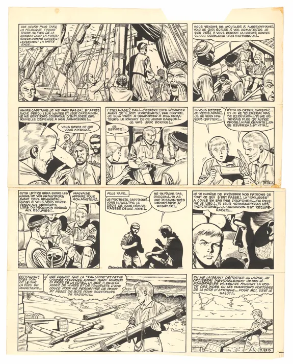 Black and white original page, Barbe-Rouge, Défi au Roy (T.4), Victor Hubinon