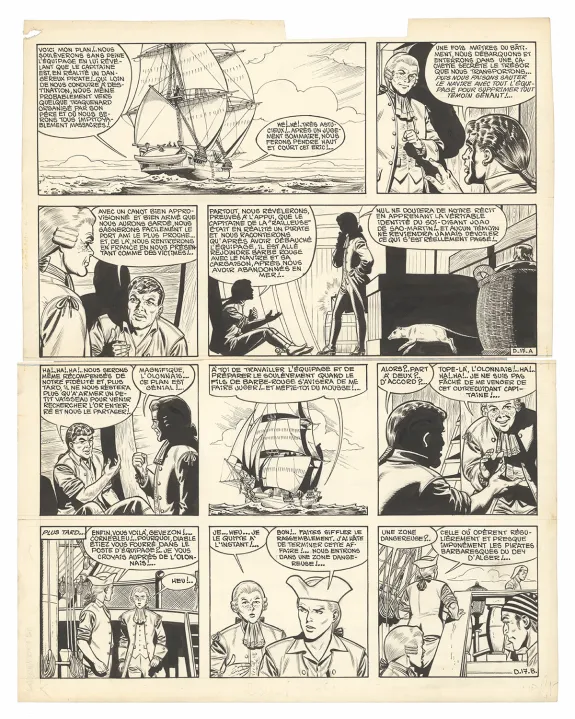 Black and white original page, Barbe-Rouge, Défi au Roy (T.4), Victor Hubinon