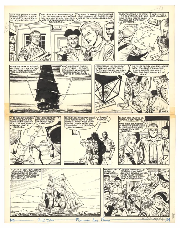 Black and white original page, Barbe-Rouge, L'Île de l'homme mort (T.7), Victor Hubinon