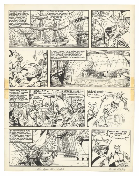 Black and white original page, Barbe-Rouge, L'Île de l'homme mort (T.7), Victor Hubinon