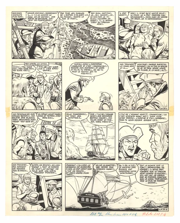 Black and white original page, Barbe-Rouge, L'Île de l'homme mort (T.7), Victor Hubinon