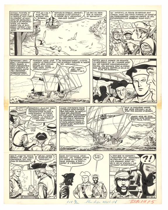 Black and white original page, Barbe-Rouge, L'Île de l'homme mort (T.7), Victor Hubinon