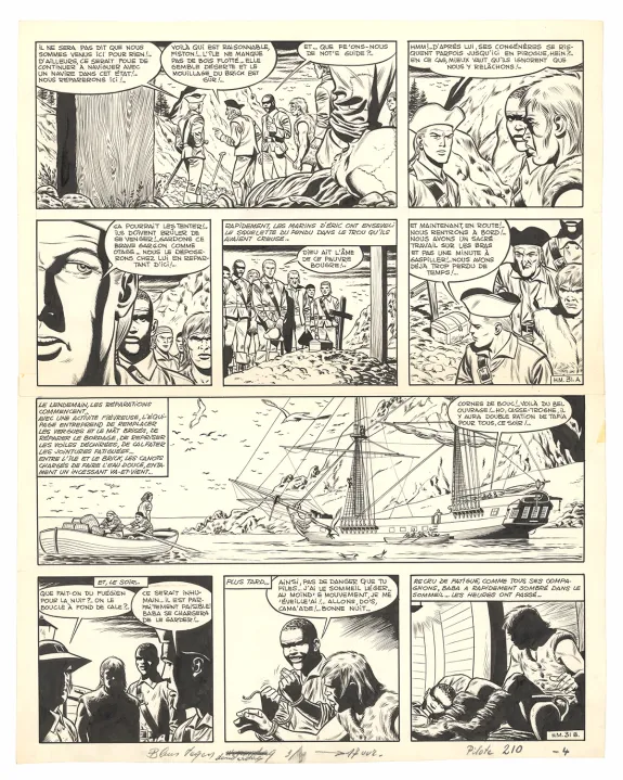 Planche noir et blanc, Barbe-Rouge, L'Île de l'homme mort (T.7), Victor Hubinon