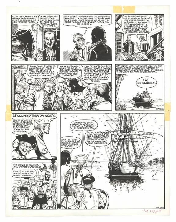 Black and white original page, Barbe-Rouge, La Captive des Mores (T.16), Victor Hubinon