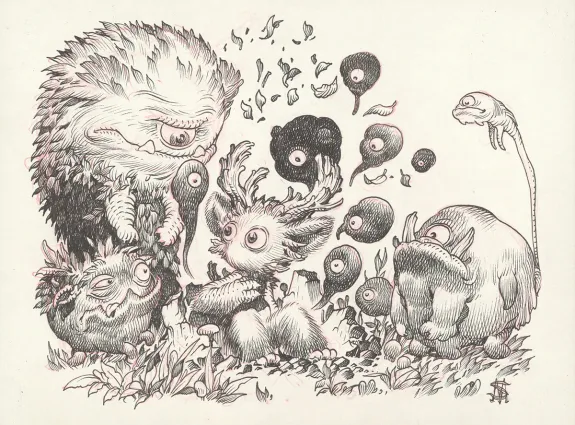 Black and white illustration, Meelo's Big Adventure, Stan Manoukian