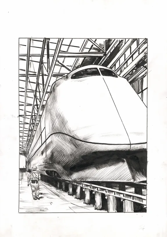 Planche noir et blanc, Le Transperceneige - Snowpiercer, Extinctions acte 1 (T.5), Jean-Marc Rochette