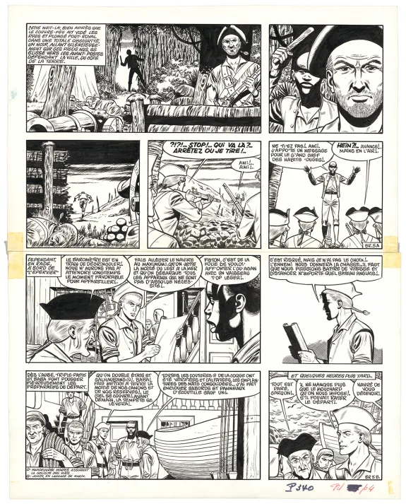 Planche noir et blanc, Barbe-Rouge, Barbe-Rouge à la rescousse (T.13), Victor Hubinon