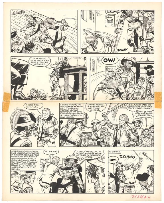 Black and white original page, Barbe-Rouge, Mort ou vif (T.10), Victor Hubinon