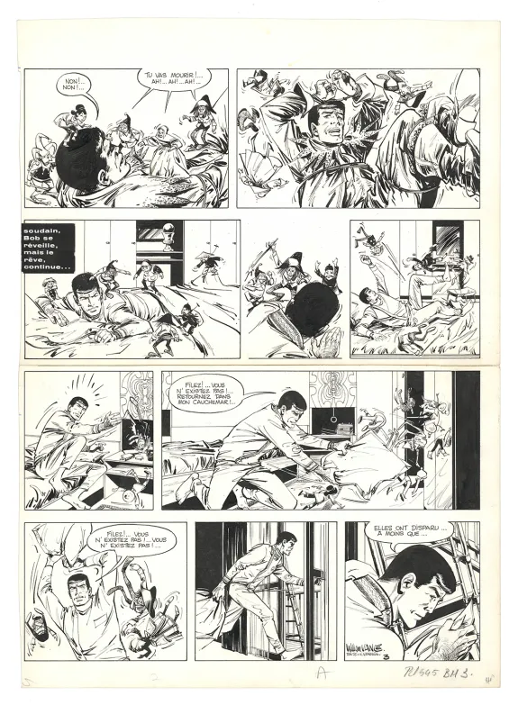 Black and white original page, Bob Morane, Les Poupées de l'Ombre Jaune (T.11), William Vance