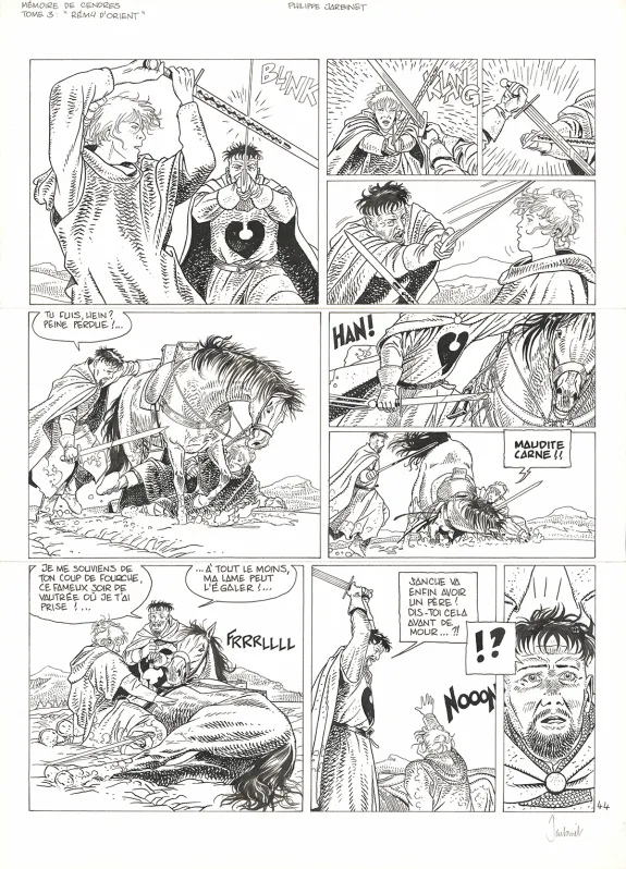 Black and white original page, Mémoires de Cendres, Rémy d'Orient (T.3), Philippe Jarbinet