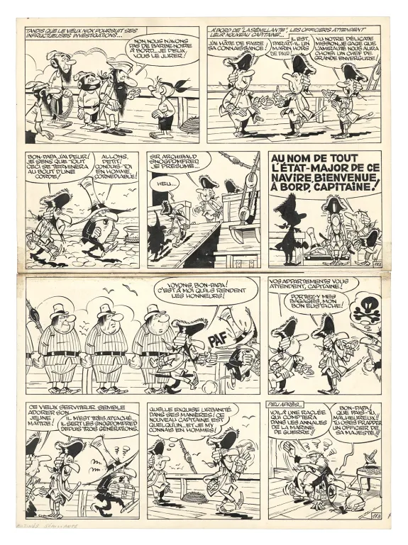 Planche noir et blanc, Le Vieux Nick et Barbe-noire, Les Mutinés de la Sémillante (T.5), Marcel Remacle