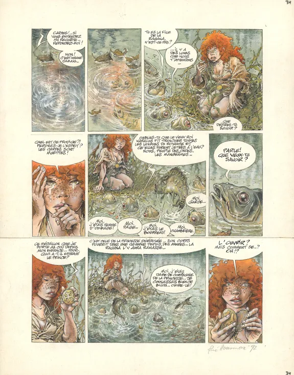 Colored original page, Les Trois Cheveux Blancs, René Hausman