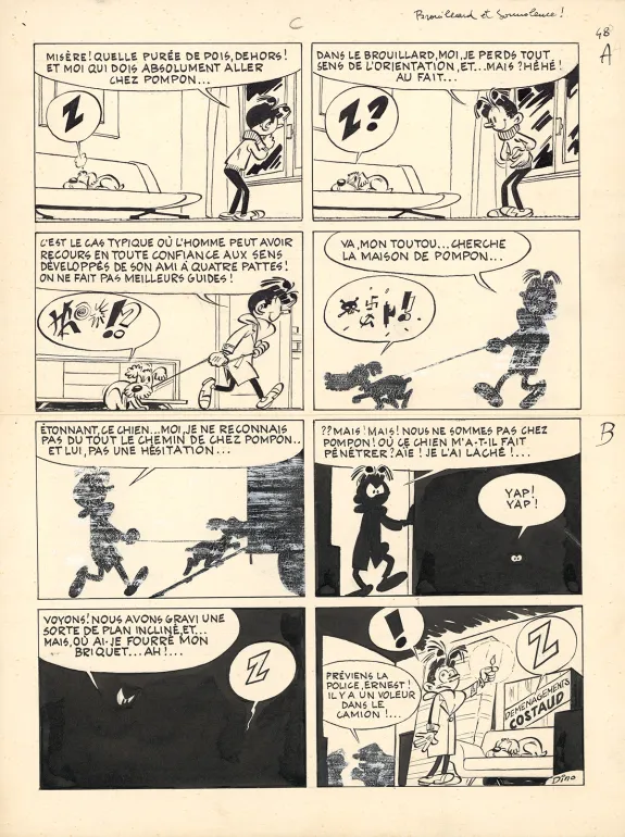 Black and white original page, Modeste et Pompon, Dino Attanasio