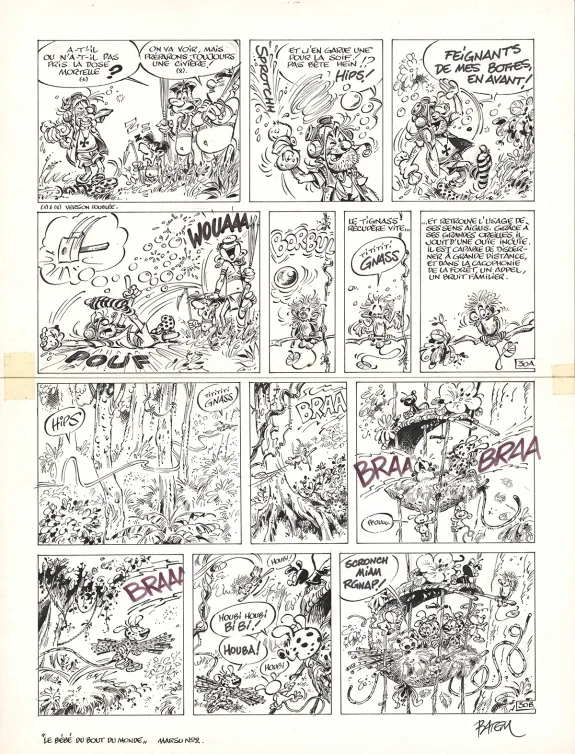 Planche noir et blanc, Le Marsupilami, Le Bébé du bout du monde (T.2),  Batem