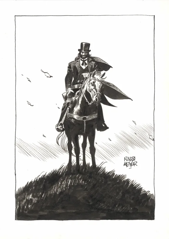 Black and white illustration, Undertaker, Ralph Meyer