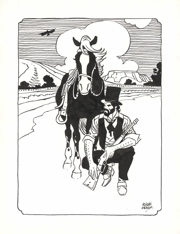 Black and white illustration, Undertaker, Ralph Meyer