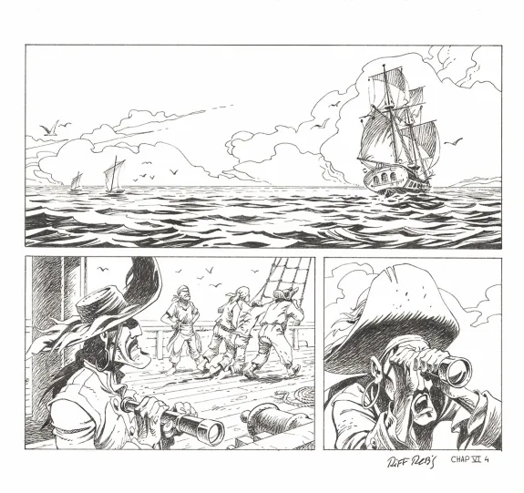 Black and white original page, Kernok le pirate,  Riff Reb's