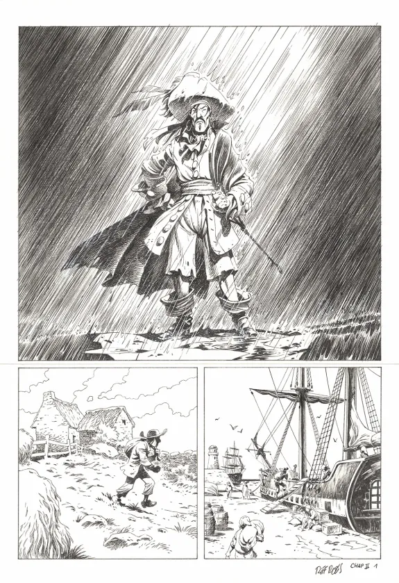 Black and white original page, Kernok le pirate,  Riff Reb's