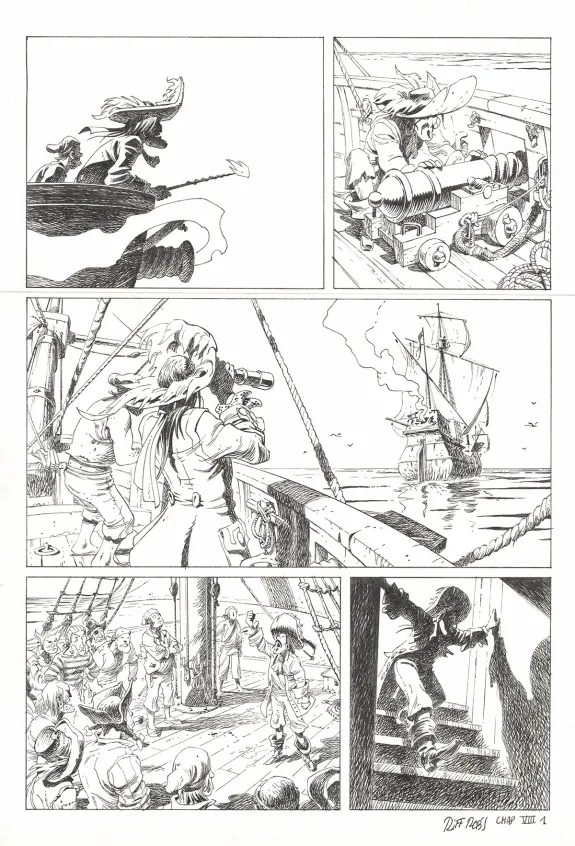 Black and white original page, Kernok le pirate,  Riff Reb's