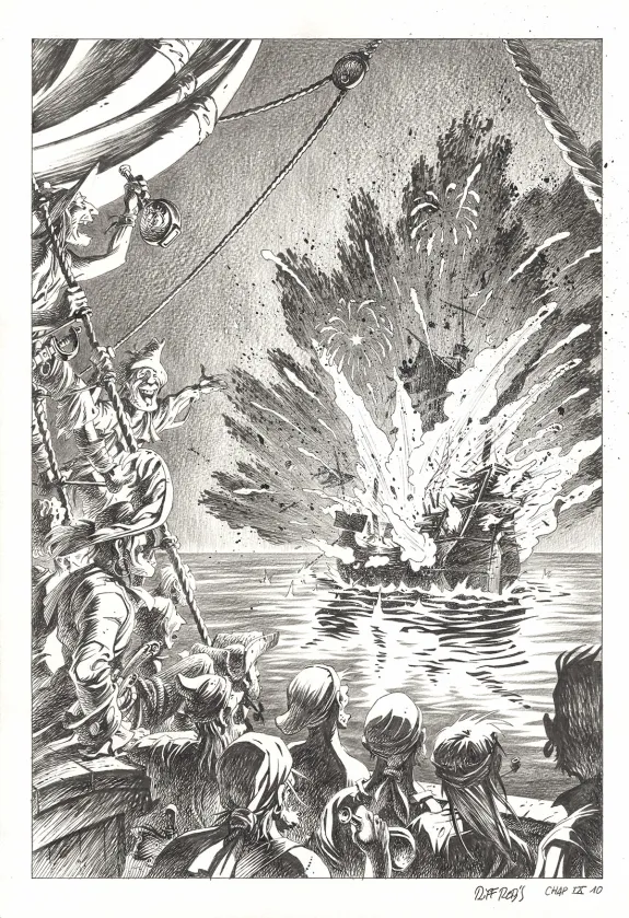 Black and white original page, Kernok le pirate,  Riff Reb's