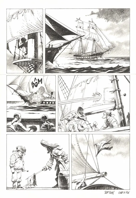 Black and white original page, Kernok le pirate,  Riff Reb's