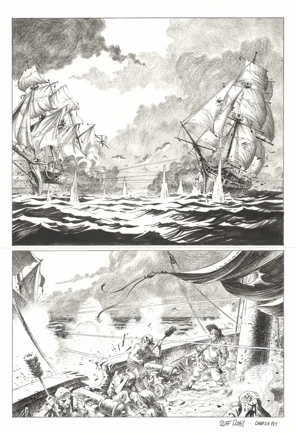 Black and white original page, Kernok le pirate,  Riff Reb's