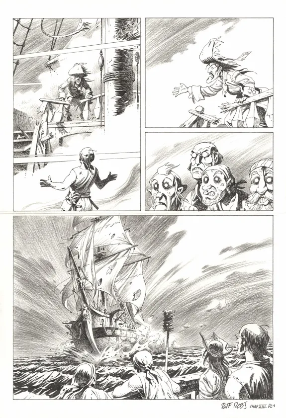 Planche noir et blanc, Kernok le pirate,  Riff Reb's