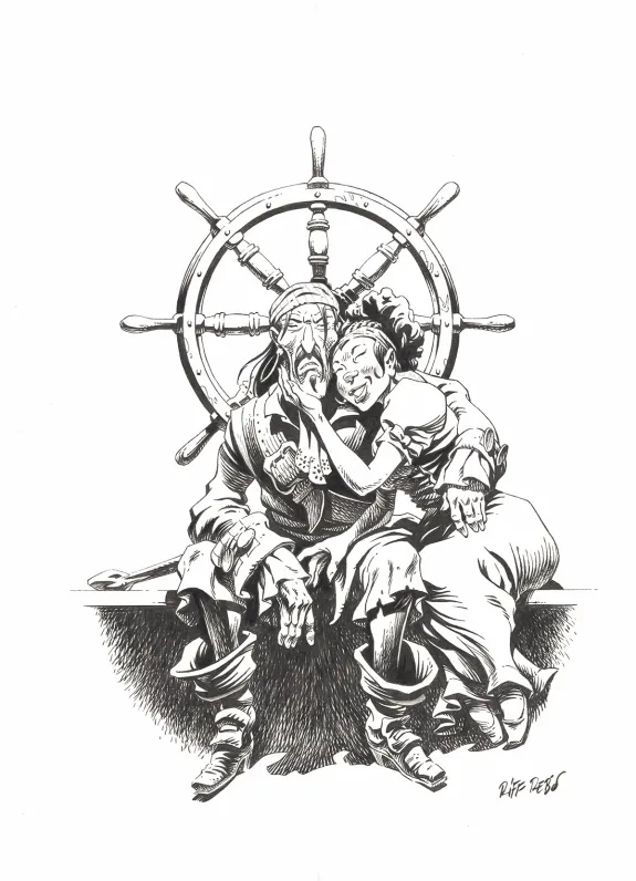 Black and white illustration, Kernok le pirate,  Riff Reb's