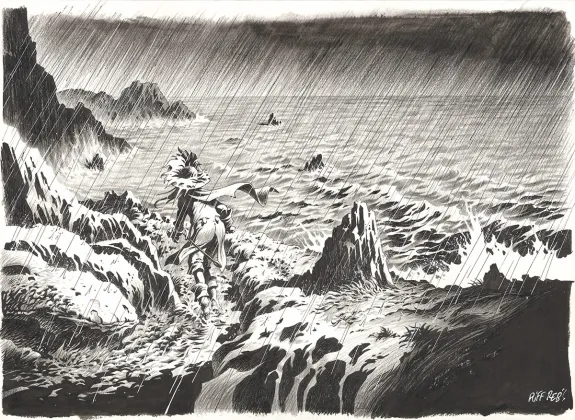 Black and white illustration, Kernok le pirate,  Riff Reb's