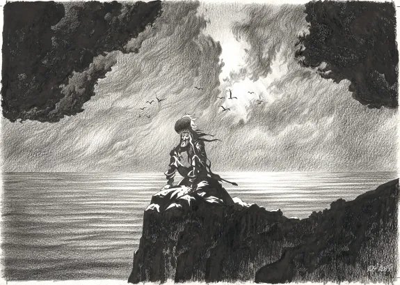 Black and white illustration, Kernok le pirate,  Riff Reb's